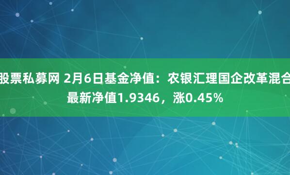 股票私募网 2月6日基金净值：农银汇理国企改革混合最新净值1.9346，涨0.45%