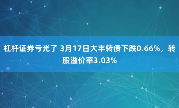 杠杆证券亏光了 3月17日大丰转债下跌0.66%，转股溢价率3.03%